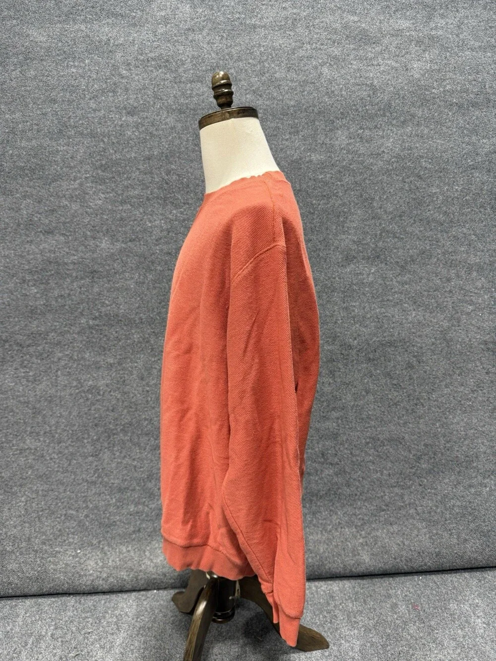 LL Bean Mens L Orange Cotton Crewneck Sweatshirt Pullover Textured Knit
